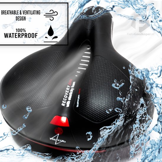 Selle de vélo Voltano avec coussinets en gel - Noir/Rouge - Découpe - Suspension - Unisexe - Sangle de selle incluse