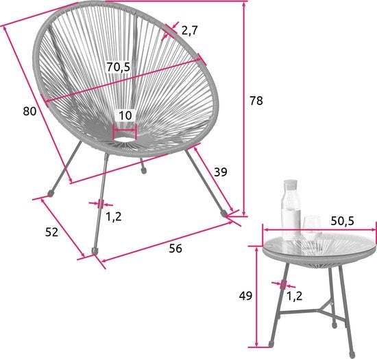 tectake® - Salon de jardin bistrot - 2 chaises et 1 table - Chaises rétro de style Acapulco - Résiste aux intempéries à l'intérieur et à l'extérieur - Salon de jardin pour terrasse ou balcon - Noir