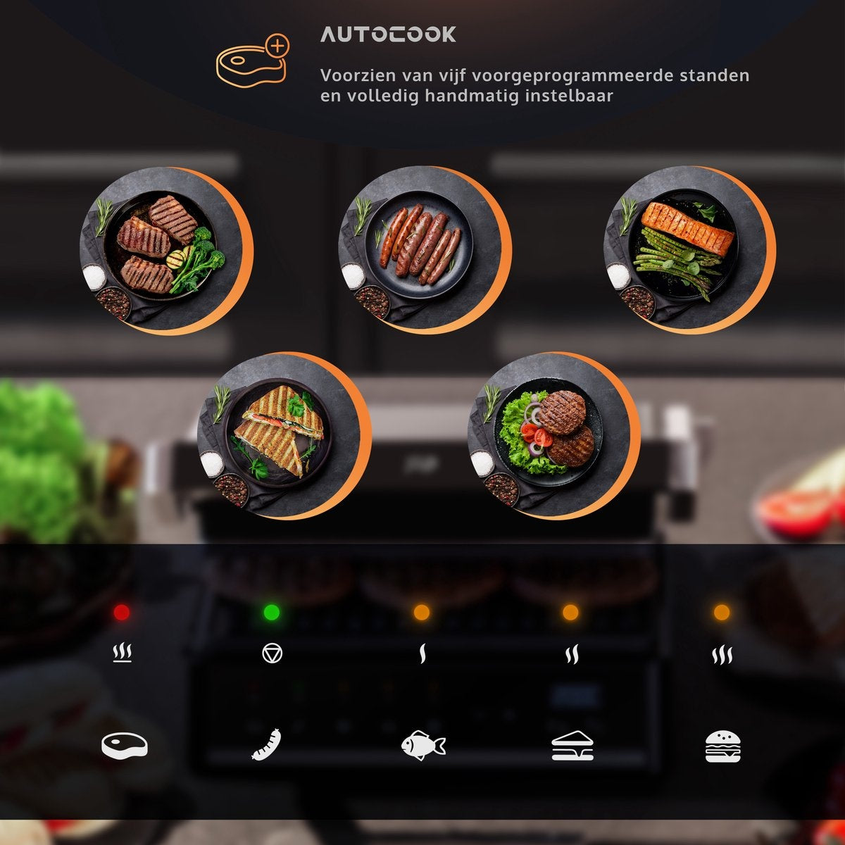 JAP Integrill - Gril de contact intelligent - Lavable au lave-vaisselle - Inclinable à 180º - Avec plaques amovibles - Dispositif de grillage