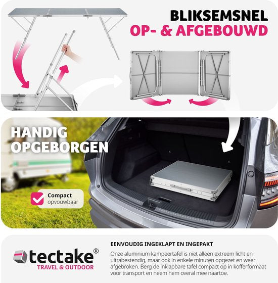 tectake® - Table de camping Table de camping Jumbo pliante - Structure en aluminium - 180 x 70 x 70,5 cm