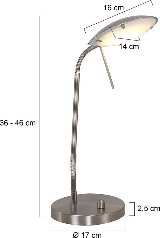 Lampe de table en acier Biron 1315ST - Inclinable et réglable - Design moderne - Mexlite - Cordon de 194 cm inclus - Hauteur : 25 à 46 cm