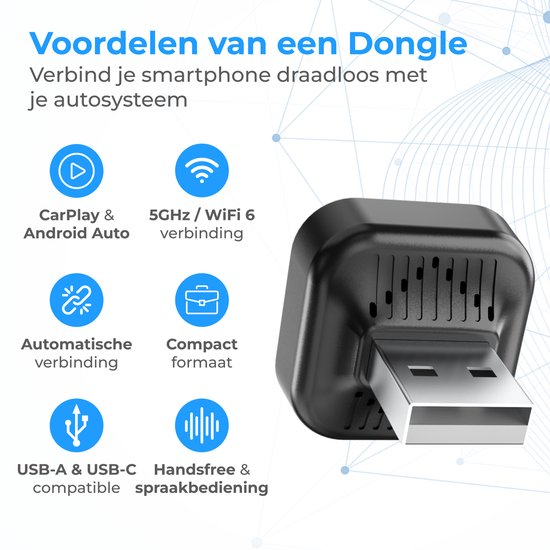 Nuvance CarPlay Dongle - Bluetooth Dongle - CarPlay Wireless - USB & USB C - Convient à Android Auto & CarPlay