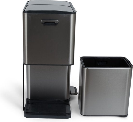 Umuzi Poubelle de nettoyage - 60L - Fermeture douce - Gris métallique - Séparation des déchets 3 bacs - 47 x 39 x 72