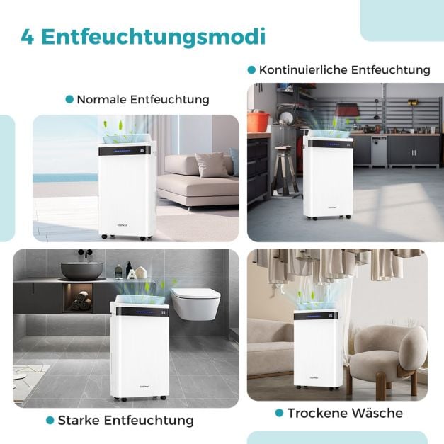 Déshumidificateur Coast – 28,5 L par jour – Jusqu'à 35 m² – 35 x 20 x 61 cm – Blanc