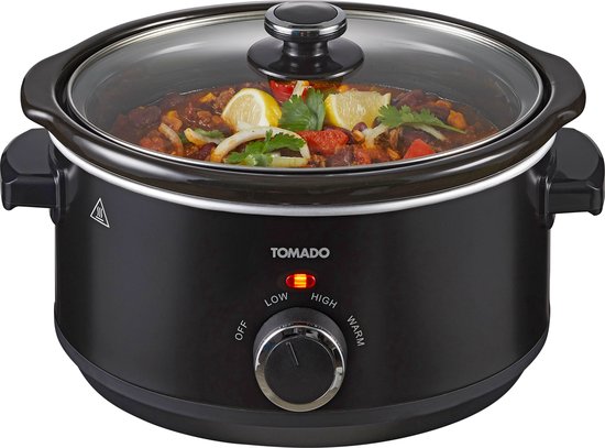 Tomado TSC3501B - Mijoteuse - 3,5 litres - Cuve intérieure en céramique - 3 niveaux de chaleur - Fonction maintien au chaud - Sans PFAS - Noir