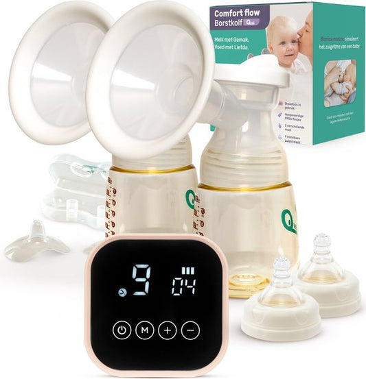 Qwali Comfort flow 2.0 Tire-lait électrique - Double - sans BPA - avec 2 biberons - Tire-lait sans fil - Pompe mains libres - Tire-lait - Pompe à main Allaitement