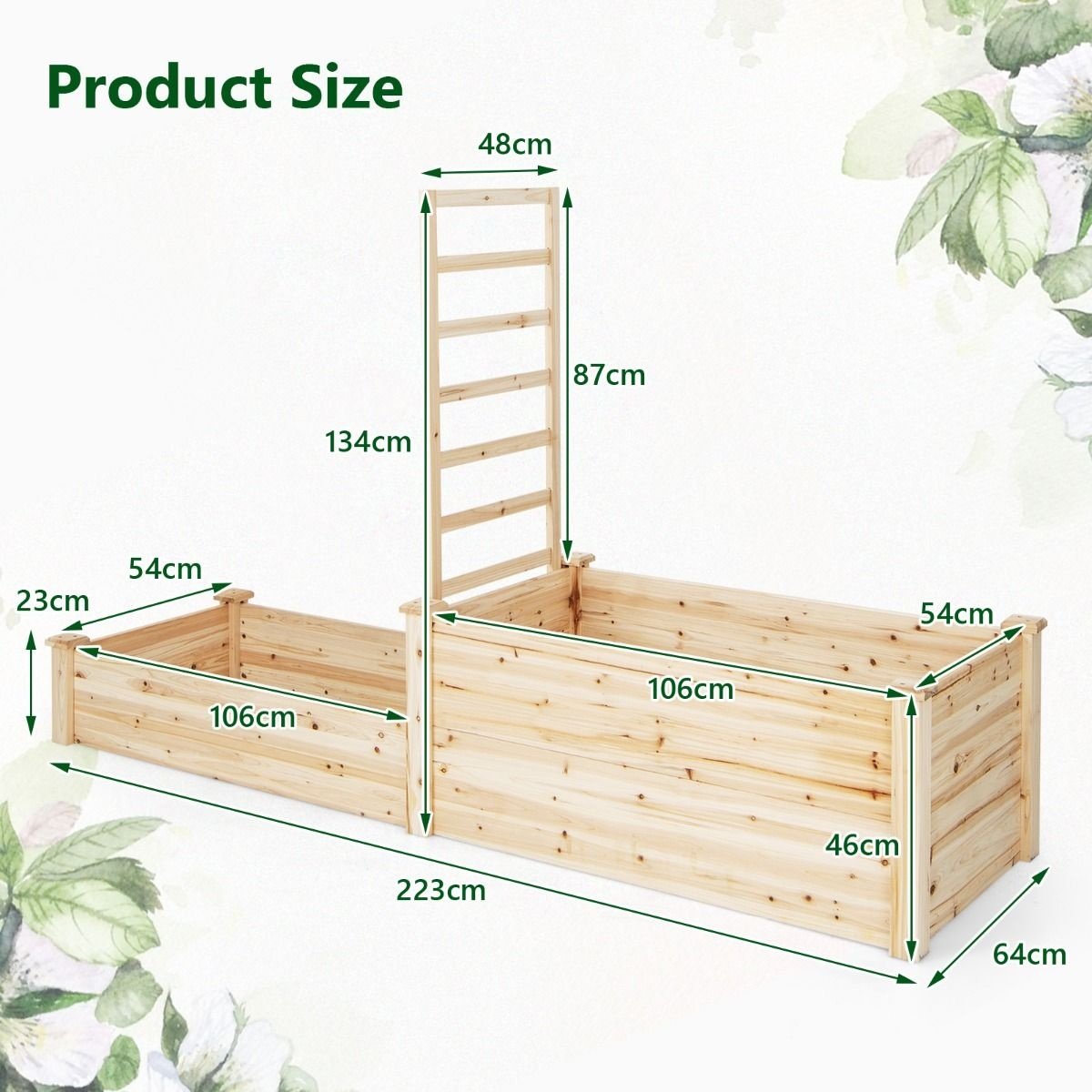 Jardinière Coast - 2 bacs et 1 support pour plantes grimpantes - Fond ouvert - 223 x 64 x 134 cm - Bois de pin