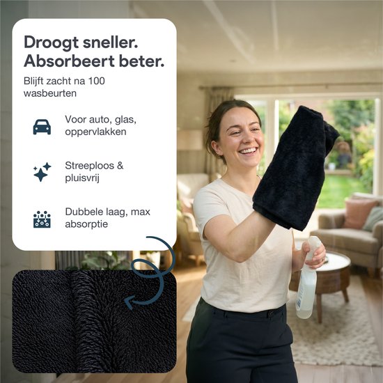 Chiffon ultra-absorbant en microfibre Luft - 60 x 80 - Salle de bain et voiture - Chiffons en microfibre - Résistant - Noir - 1 300 g/m²