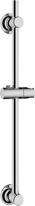 Barre de douche WENKO en acier inoxydable chromé, longueur 70 cm, diamètre 22 mm, avec support de pomme de douche et 2 fixations murales - Barre coulissante chromée - Fixation sans perçage