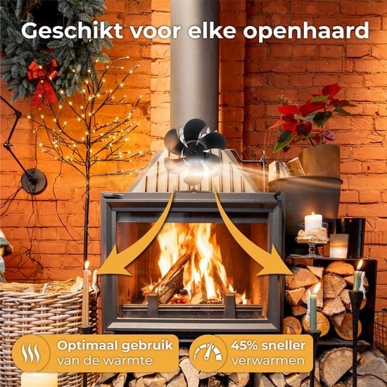 Nuvance - Ventilateur de poêle à bois - Thermomètre inclus - Ventilateur de cheminée - Ecofan de poêle - Ventilateur de chaleur - Noir