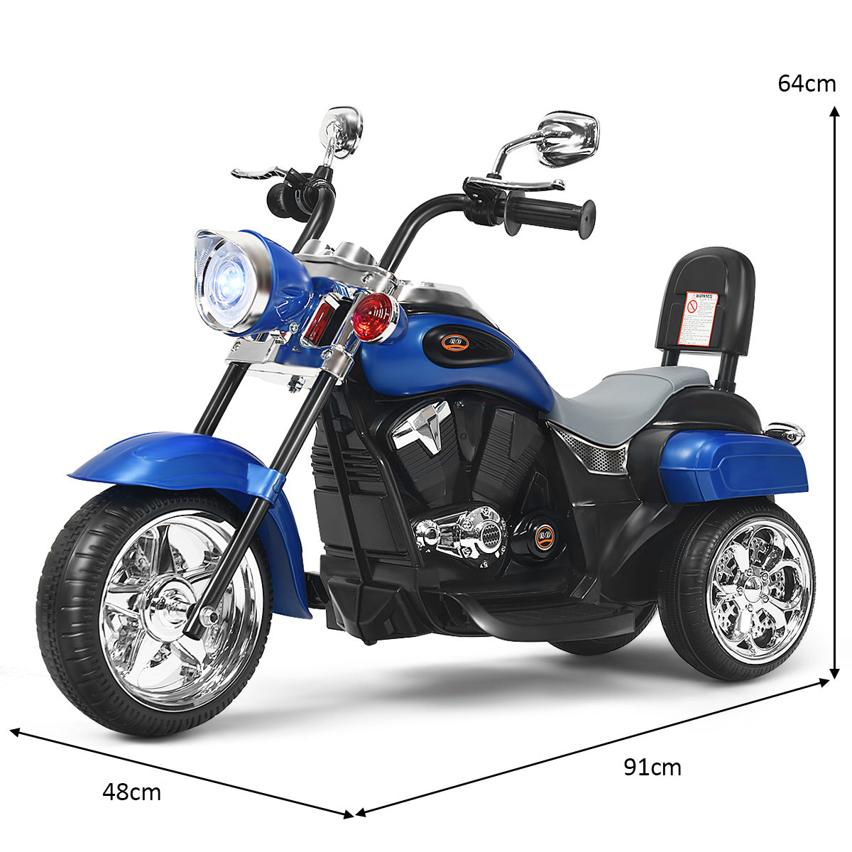 Coast 6V Moto électrique avec phare réglable Moto avec musique 91 x 48 x 64 cm bleu + noir