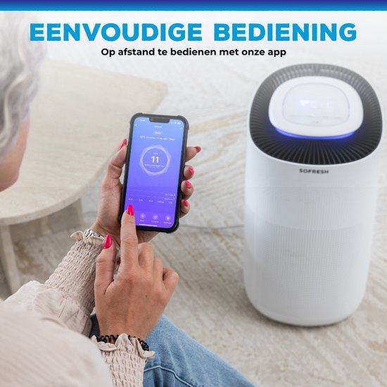 Sofresh purificateur d'air avec application - 80 m² - Mode automatique + système de filtration 6 en 1 - Indicateur de qualité de l'air - Ioniseur - UV - Filtre à air - Purificateur d'air avec filtre HEPA