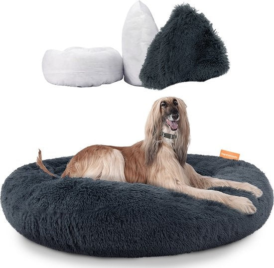 Happysnuts Donut Dog Basket 120cm - Extra Large - Fluffy - Luxury Dog Bed - Lit pour chien - Lavable - Grey