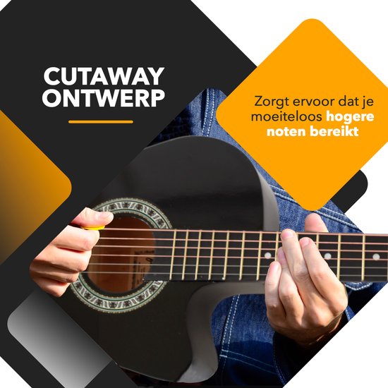 Finesse Acoustic Guitar - avec cours vidéo - Guitare occidentale - Guitare enfant et adulte - Noir