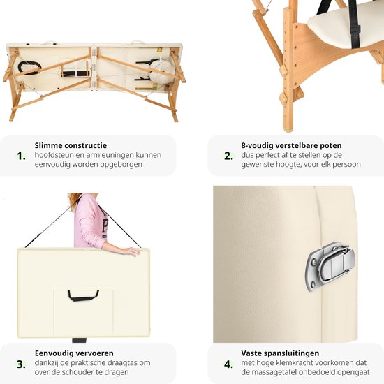 Table de massage mobile 2 zones beige - 5cm + sac de transport - 401462