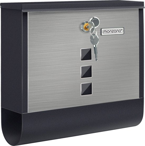 Boîte aux lettres Monzana – Acier inoxydable avec compartiment à journaux et hublot – Noir argenté