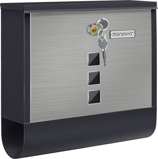 Boîte aux lettres Monzana – Acier inoxydable avec compartiment à journaux et hublot – Noir argenté