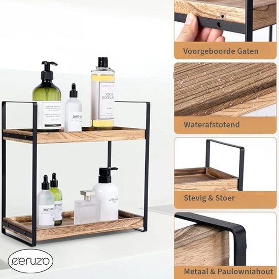 Organisateur de comptoir - Support de salle de bain en bois - Organisateur de cuisine - Support de rangement pour comptoir de salle de bain