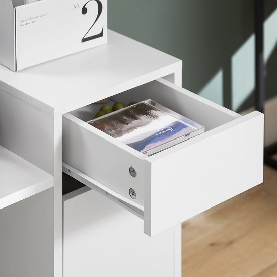SoBuy ASK02-W Armoire de bureau - Armoire à imprimante blanche avec tiroirs et roulettes