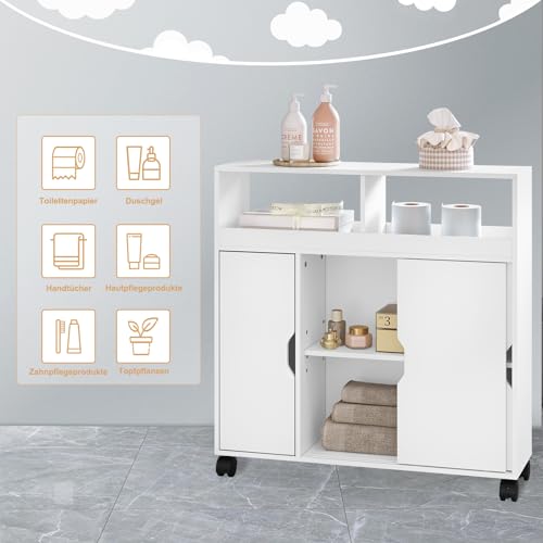 Eugad Armoire de toilette à roulettes multifonctionnelle - MDF blanc - 70 x 20 x 71,5 cm