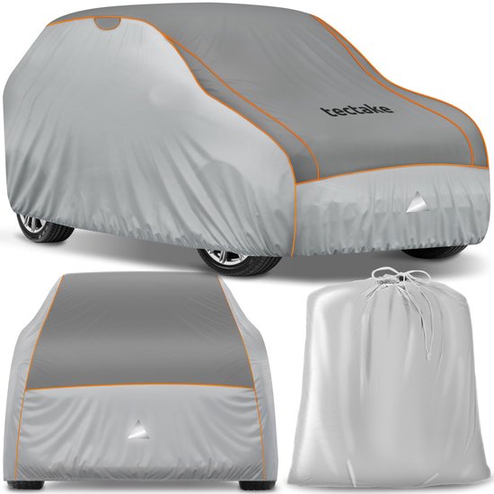 tectake® Car Cover - Voile de voiture extérieure - Protection contre la grêle - Couverture imperméable avec 3 sangles ajustables - Respirante - Housse de protection de voiture avec sac de rangement - Compatible avec de nombreux modèles - Taille (LxLxH) 52