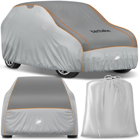 tectake® Car Cover - Voile de voiture extérieure - Protection contre la grêle - Couverture imperméable avec 3 sangles ajustables - Respirante - Housse de protection de voiture avec sac de rangement - Compatible avec de nombreux modèles - Taille (LxLxH) 52
