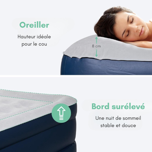 Lit gonflable 1 personne - LifeGoods - pompe intégrée - sac de transport+kit de réparation inclus - blanc-bleu