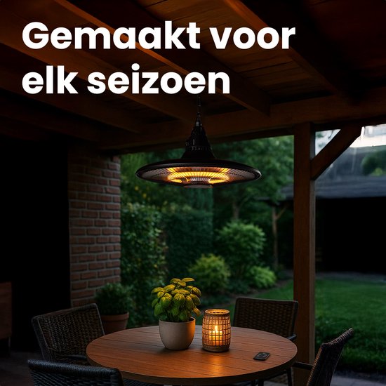 Auronic Terrace Heater - Chauffage infrarouge - Suspendu - 10m2 - Electrique - 1500W - Télécommande - Noir