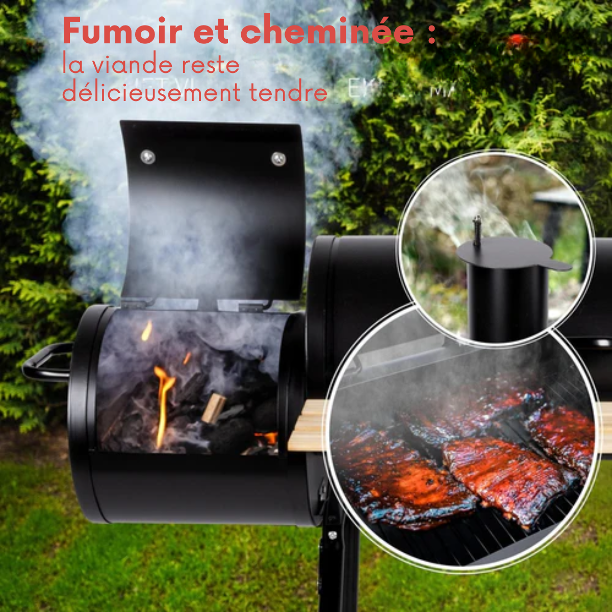 Barbecue au charbon - BBQ Collection – 2 en 1 - Cuisine extérieure - Grill et Barbecue Fumoir - 104 x 58 x 114 cm - Noir