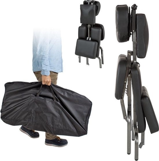 Fauteuil de massage Tectake - fauteuil de traitement avec revêtement épais noir - sac de transport noir inclus