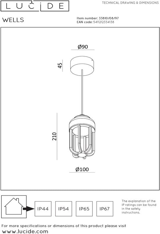 Lucide WELLS - Suspension intérieur/extérieur - Ø 10 cm - LED - 1x8 W 2700 K - IP54 - Brun rouille | Essential