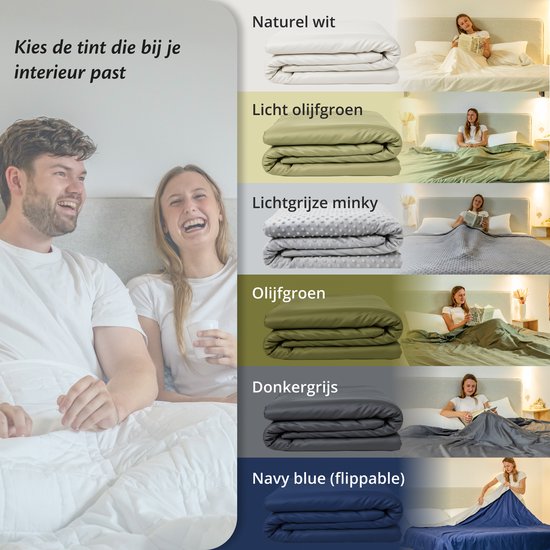 Housse pour la couverture d'aggravation d'Ella 200 x 200 CM - 11 KG & 13 KG - Housse en 100% coton biologique - Vert olive