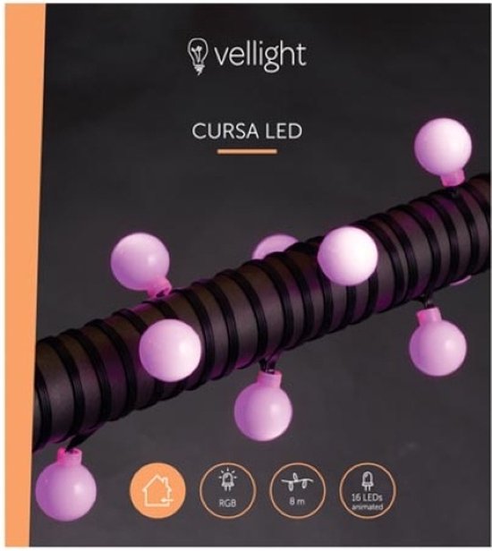 Vellight Cursa LED, guirlande lumineuse, 8 m, 15 LED, RVB, câble noir, pour l'intérieur, Bluetooth, 12 V