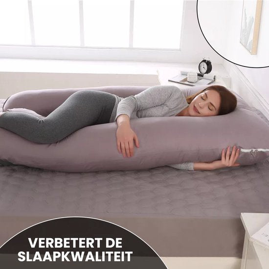 Oemmie Oreiller de grossesse - Oreiller d'allaitement - Oreiller de sommeil en soie - Oreiller de corps - Forme en U - 140x80 cm - Gris