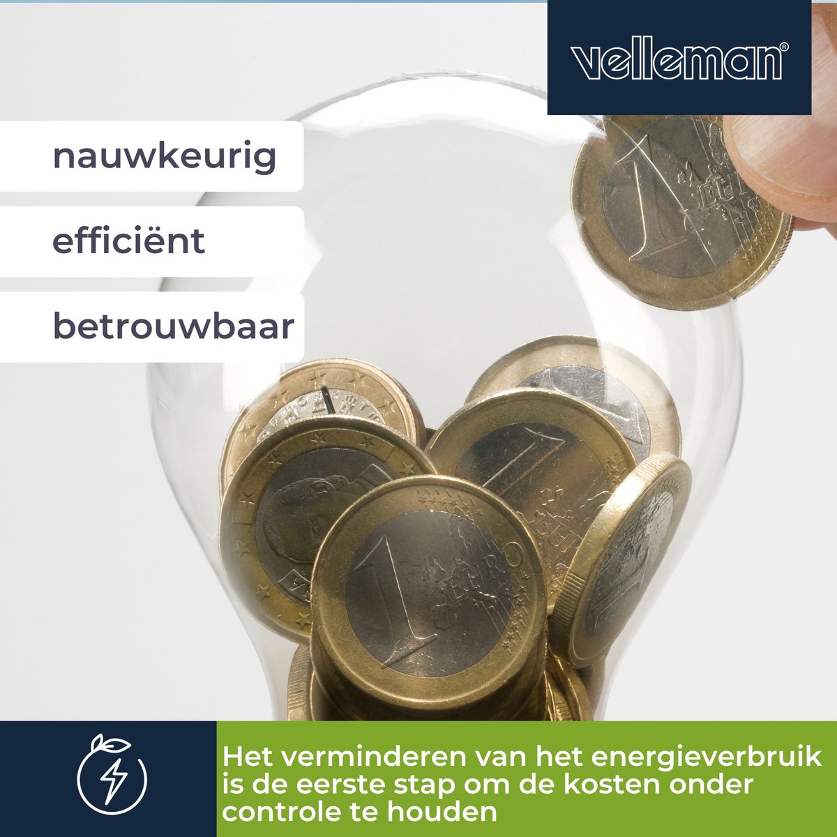 Velleman - Compteur kWh professionnel - monophasé - montage sur rail DIN - 80A - avec compteur journalier réinitialisable - affichage LCD - pour panneaux solaires et chargeurs