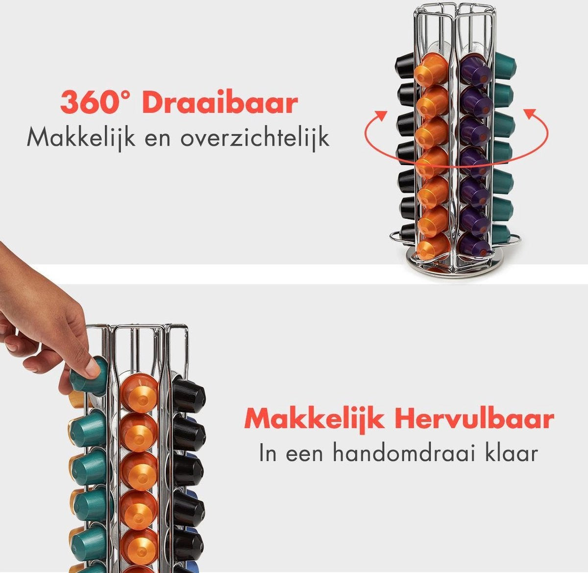 KitchenBrothers Porte-capsules - Nespresso - 42 Tasses - Pivotant - acier inoxydable
