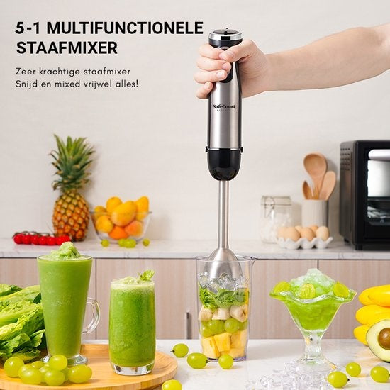 Ensemble de mixeurs à main 6 pièces Safecourt Kitchen - 1000 Watts - Hachoir - 20 vitesses - Comprend un mousseur à lait et une tasse à mesurer