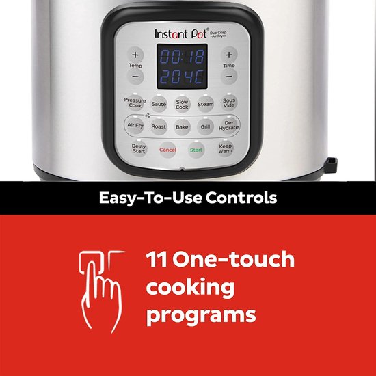 Multicuiseur Instant Pot Duo Crisp 5,7 L + friteuse à air chaud - 11 fonctions en 1 - Autocuiseur - Mijoteuse - Cuisson sous vide - Friture à l'air chaud - Cuisson à la vapeur - Cuisson au four - Jusqu'à 6 portions