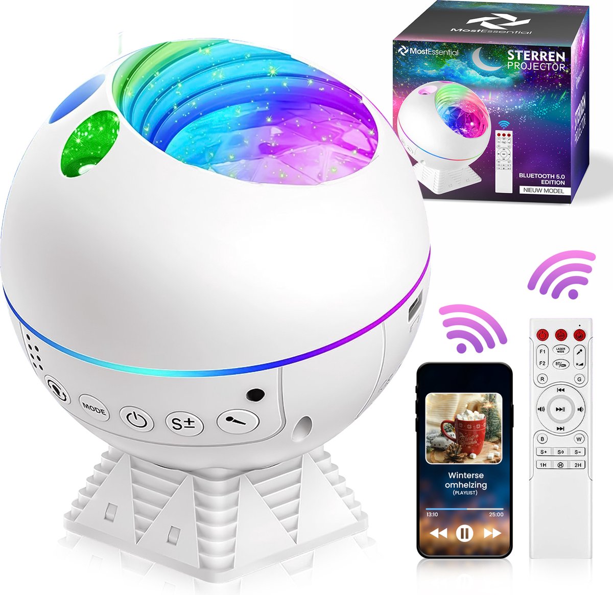 MostEssential Premium Star Projector - Bluetooth 5.0 - USB - 3000 lm - Blanc
