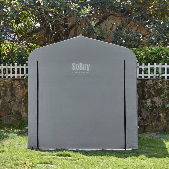 SoBuy KLS11-L-DG Garden House, Waterproof Outdoor Storage, Motorcycle Shelter with Hooks, Bicycle and Tool Garage, Bicycle Storage, Storage Space, Grey, 159x219x165 cm