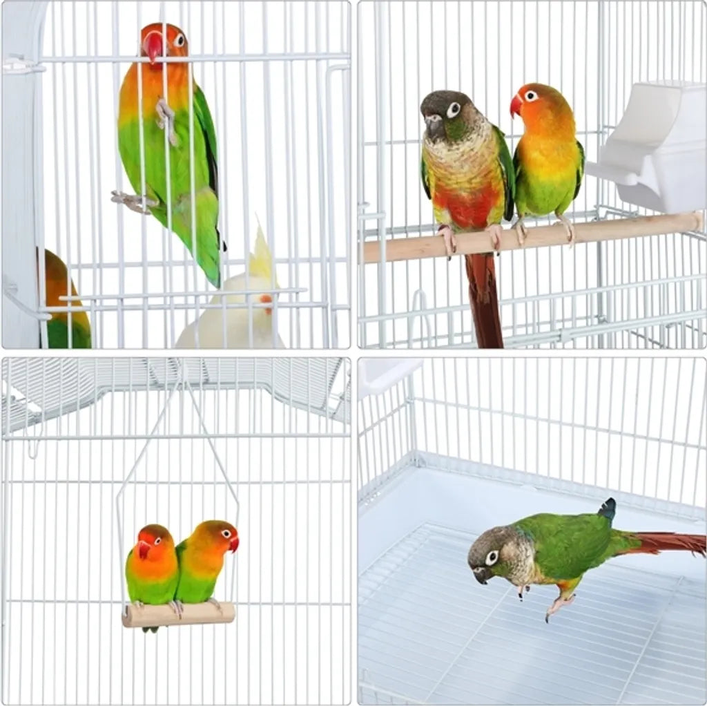 Yaheetech Cage à oiseaux - 46x35x104,5 cm - Ouverture du toit - Blanc Bleu clair
