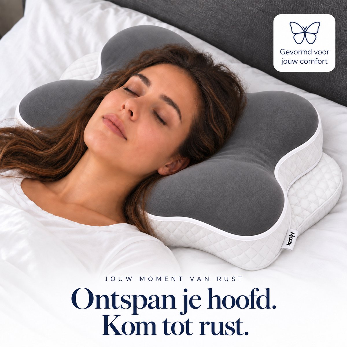 Oreiller ergonomique Maqi Living en mousse à mémoire de forme - Soutien de la nuque à 2 hauteurs - Pour les personnes dormant sur le dos, sur le côté ou sur le ventre - 68 x 45 cm - Blanc