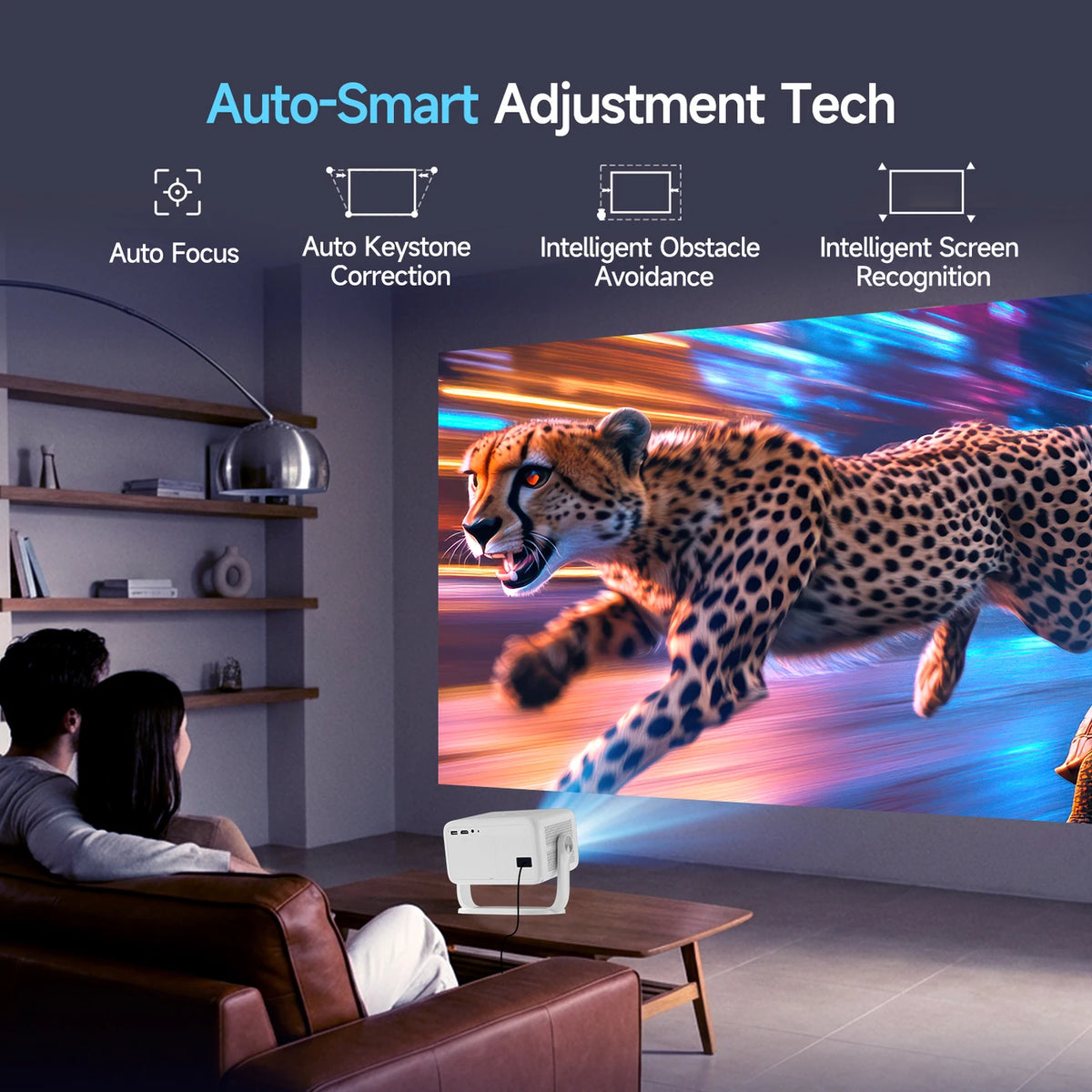 Projecteur intelligent Magcubic L018 4K – Résolution native 1080p – Wi-Fi 6 et Bluetooth 5.4 – 650 ANSI – Mise au point automatique et correction automatique de la distorsion trapézoïdale – 224 x 151 x 173 mm