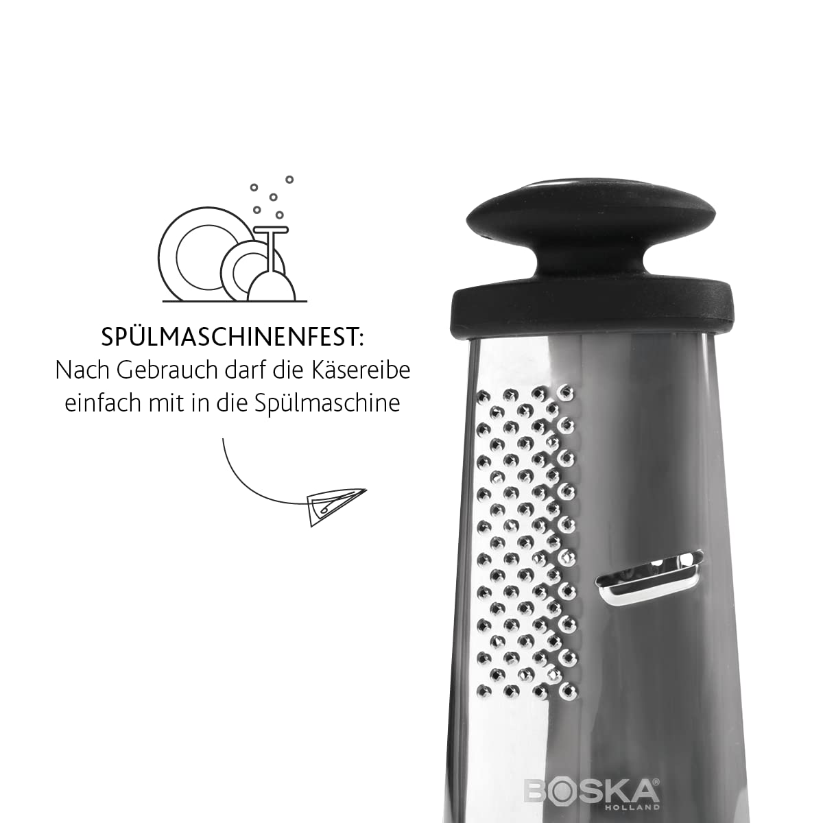 Râpe à fromage Boska - TrioFormaggio - Acier inoxydable - Plastique - 3 râpes - Noir-Argent