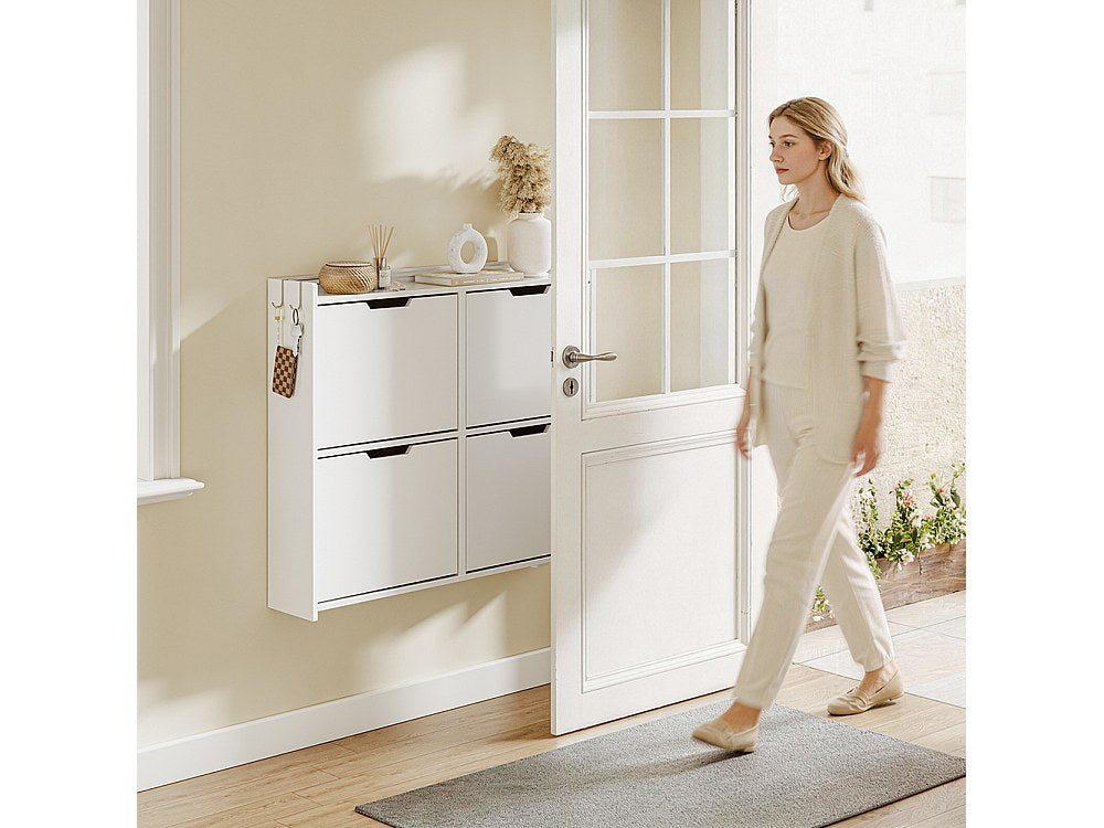 Armoire à chaussures Sobuy à 4 portes battantes - Design compact pour petite entrée - 100 x 19 x 93 cm - Blanc