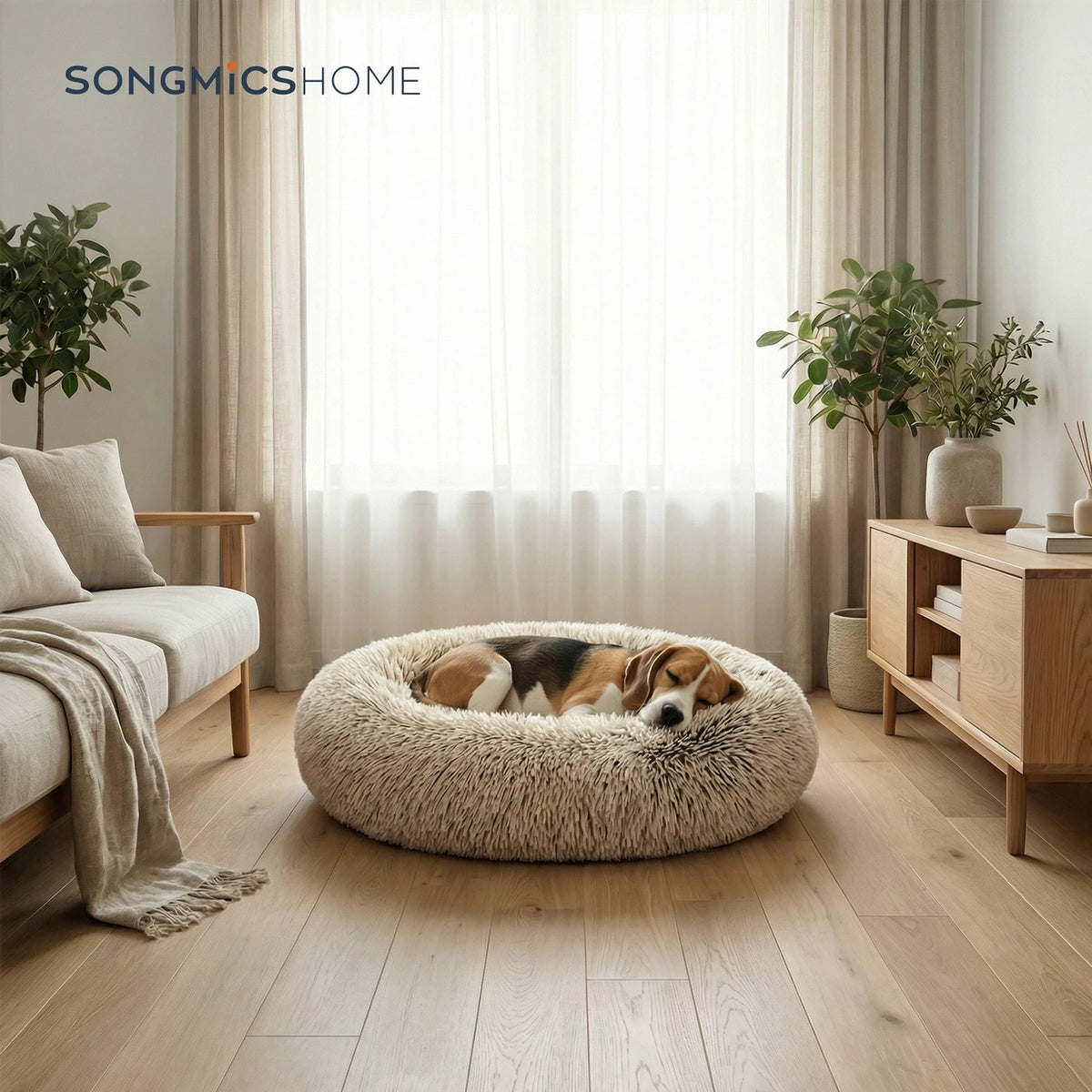 JOYFURNOS Panier pour chien en forme de beignet avec coussin amovible et lavable - Canapé en peluche douce - 70 cm - Kaki