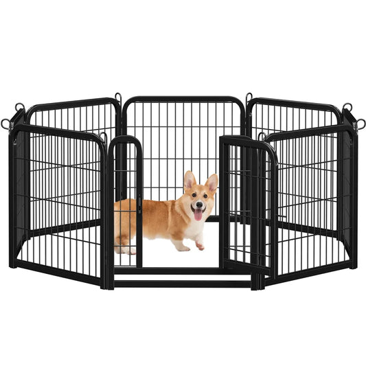 Yaheetech Enclos pour chiots, 8 panneaux, 60,5 cm de hauteur - Enclos pliable pour animaux avec porte - Noir