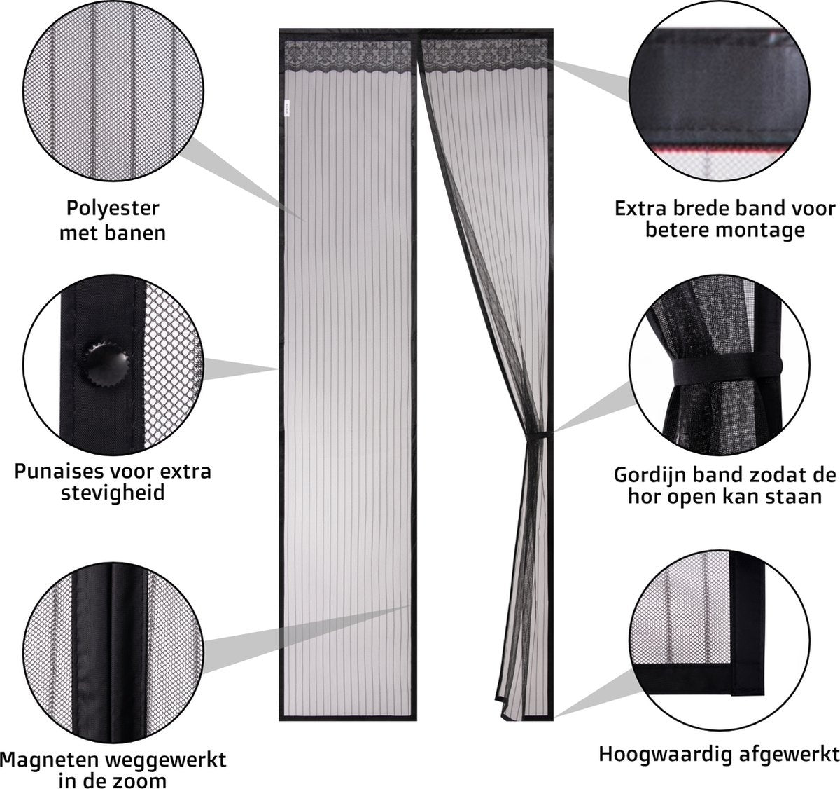 O'DADDY® Rideau de porte - Rideau anti-mouches - magnétique - moustiquaire de porte de luxe 100 x 230 cm - Noir Hor - Rideaux à cornes - Porte à cornes