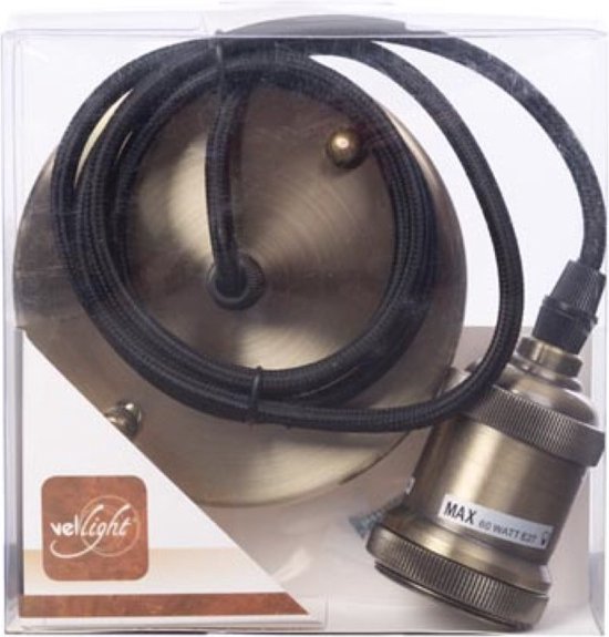 Vellight, Lampe suspendue rétro avec câble textile, 104 cm, réglable, douille E27, couleur bronze, incl. couvercle assorti
