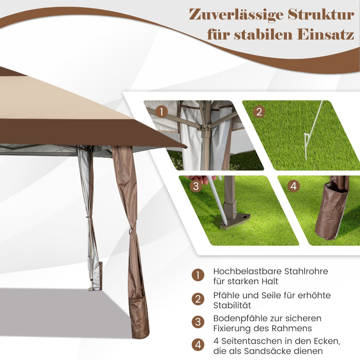 Coast 4 m x 4 m Terrasse Pavillon tente de toit avec roues beige